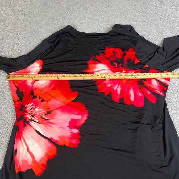 Susan Graver Cardigan Sweater Women 3X Red Black Open Front Floral Plus Size - Picture 7 of 10